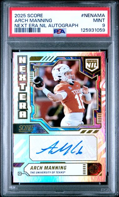 Graded 2025 Panini Score Arch Manning #NEN-AMA Next Era Auto Texas Longhorns Rookie RC Football Card PSA 9 Mint