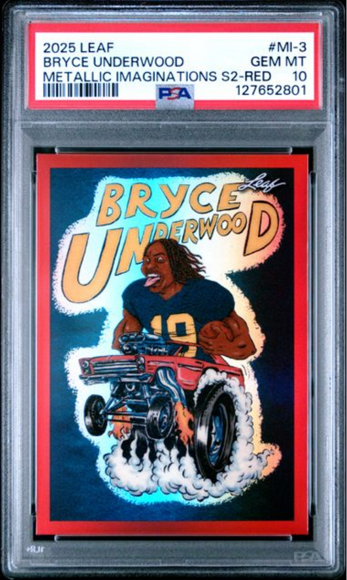 Graded 2025 Leaf Bryce Underwood #MI3 Metallic Imaginations Series 2 Red /199 Rookie RC Football Card PSA 10 Gem Mint