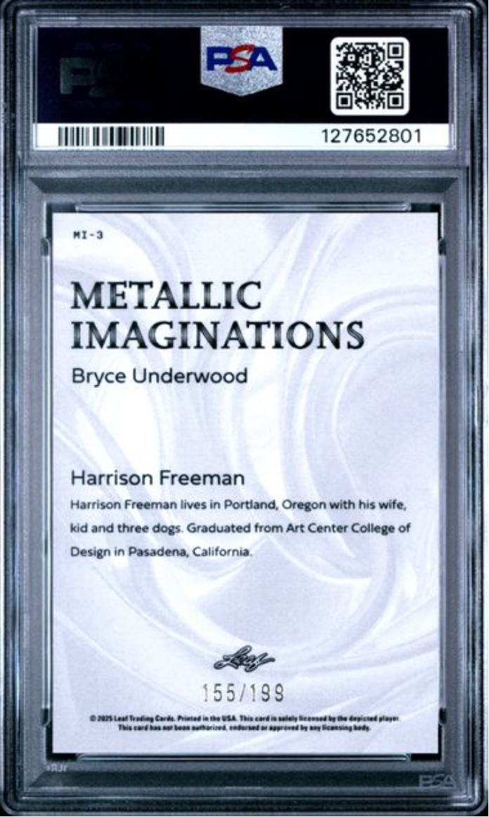 Graded 2025 Leaf Bryce Underwood #MI3 Metallic Imaginations Series 2 Red /199 Rookie RC Football Card PSA 10 Gem Mint